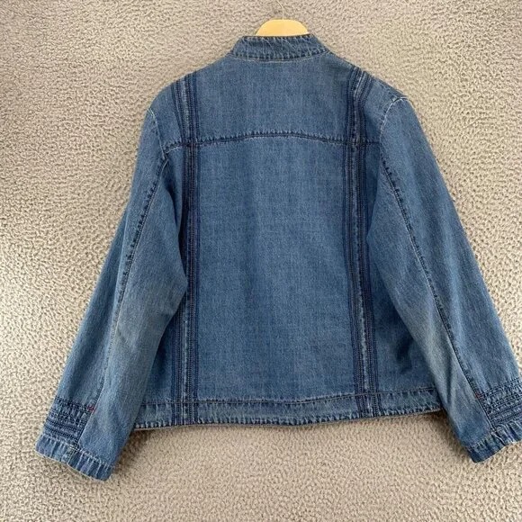 Chicos Jacket Womens 1 US 8 Blue Denim Medium Wash Embroidered Silk Lined Pocket - Picture 3 of 10